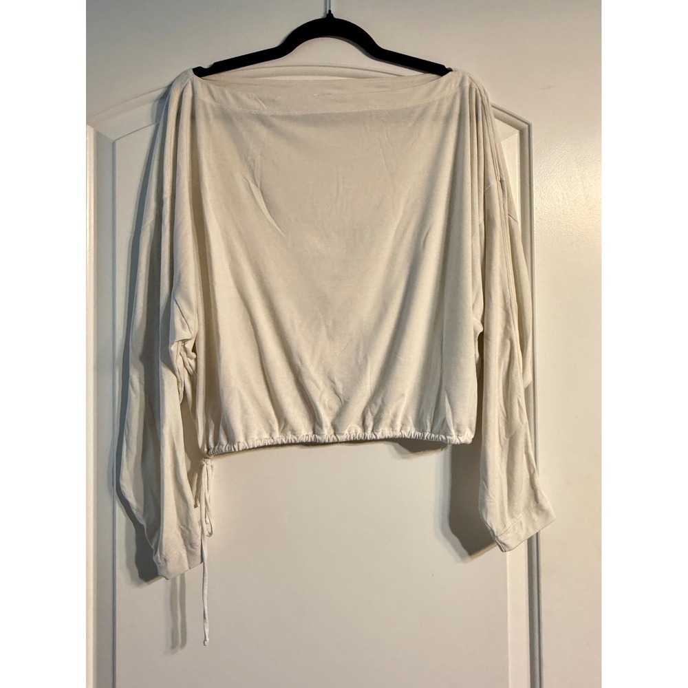 Athleta Boat Neck Long Sleeve Top Women Small Cream Athleisure Side Tie Cropped